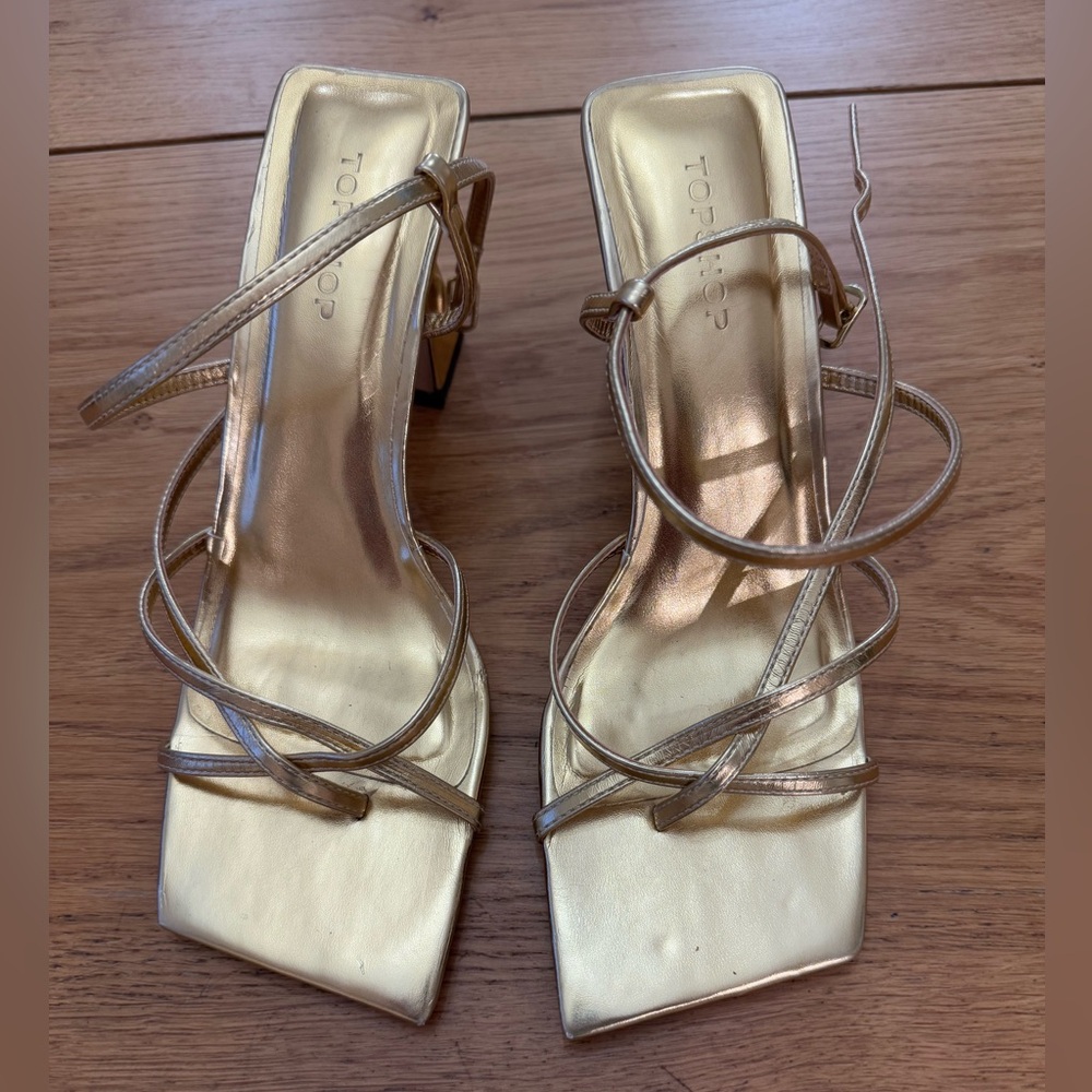 Topshop Gracy Strappy Gold Sandals, 40, EUC